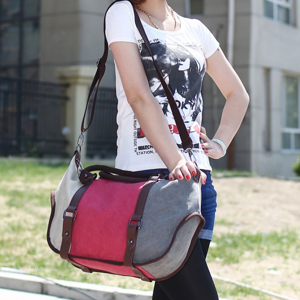 E1678 Miss Lulu Women Canvas Handbag Tote Satchel Bag Patchwork Orange